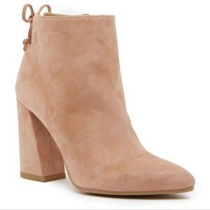 Stuart Weitzman Grandiose Tie Back Suede Heeled Boots in Blush